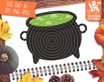 Caldero de Brujas SVG DXF, Descarga instantánea, Uso comercial de gráficos Stitchbird, Cricut de estudio de silueta, Imágenes prediseñadas de Halloween, Archivo cortado
