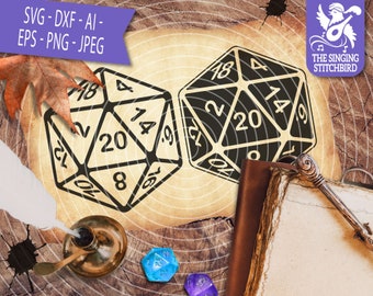 D20 (20) Paquete doble SVG DXF, mazmorras y dragones Descarga instantánea, Stitchbird Graphics Uso comercial Silhouette Studio Cricut, DnD svg, D20