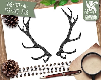 Astas 2 SVG, Descarga instantánea, Uso comercial SVG, Silueta SVG, Silhouette Studio Cricut, Eps, Dxf, Ciervo svg, Animal svg, Clipart