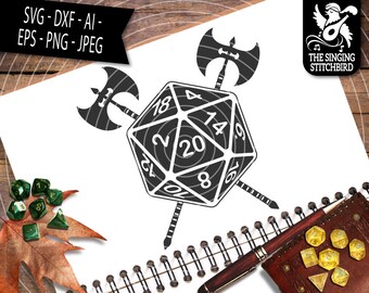D20 Hachas Negro - Dados SVG, Mazmorras y Dragones Uso Comercial, Silueta SVG, Silhouette Studio Cricut, Eps, Dxf, DnD svg, D20 svg, RPG