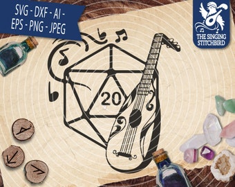 D20 - Bardo 1 SVG, Mazmorras y Dragones Uso Comercial, Silueta SVG, Silhouette Studio Cricut, Eps Dxf DnD svg D20 svg DM Svg rpg