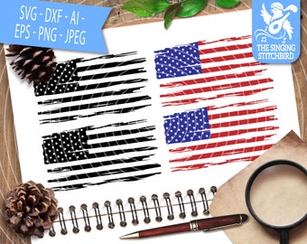 Distressed American Flags SVG DXF, Instant Download, Stitchbird Graphics Commercial Use, Silhouette Studio Cricut, US Flag Clipart