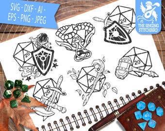 D20 Clase Paquete 1 SVG Mazmorras y Dragones Uso Comercial Silueta SVG, Silhouette Studio Cricut, Eps Dxf DnD svg D20 svg DM Svg rpg