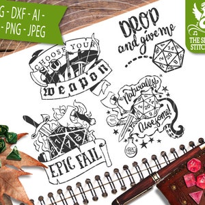 Roleplaying Quotes Bundle 2 SVG DXF, download instantâneo, Stitchbird Graphics, uso comercial, Silhouette Studio, Cricut, DnD D20 Clipart