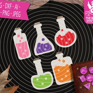 Coloured Poison Bottles SVG DXF, Instant Download, Stitchbird Graphics Commercial Use, Silhouette Studio Cricut, Halloween Clipart, Cut File