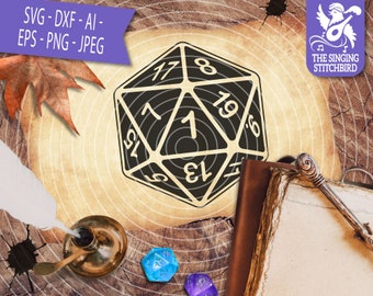 D20 (1) Negro SVG DXF, Descarga instantánea, Gráficos Stitchbird, Uso comercial, Estudio de silueta, Cricut, DnD svg, D20 Clipart