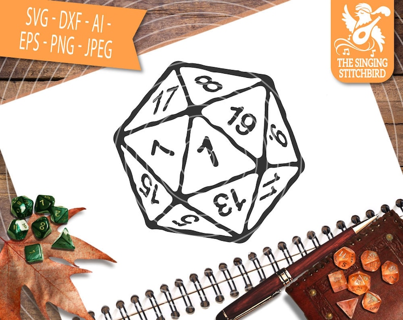 D20 (1) Distressed - White SVG DXF, Instant Download, Stitchbird ...