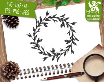 Corona de hojas SVG, Descarga instantánea, Arte vectorial, Uso comercial SVG, Silueta SVG, Silhouette Studio Cricut, Eps, Dxf, Hojas, imágenes prediseñadas