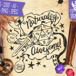 Natürlich fantastisch D20 SVG DXF, sofortiger Download, Stitchbird Grafiken, kommerzielle Nutzung, Silhouette Studio Cricut, Gaming Clipart, Würfel t-shirt