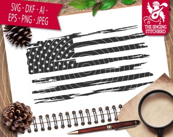 Distressed American Flag SVG DXF, Instant Download, Stitchbird Graphics Commercial Use, Silhouette Studio Cricut, Distressed US Flag Clipart
