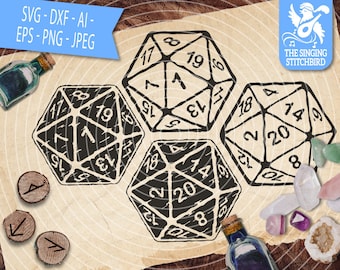 D20 Paquete angustiado 1 SVG DXF, Descarga instantánea, Gráficos Stitchbird, Uso comercial, Estudio de silueta, Cricut, DnD svg, D20 Clipart