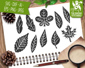 Woodland Leaves SVG, Descarga instantánea, Arte vectorial, Uso comercial SVG, Silhouette SVG, Silhouette Studio Cricut, Eps, Dxf, Leaves Clipart