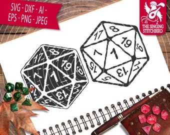 D20 (1) Angustiado - Paquete doble SVG DXF, Descarga instantánea, Gráficos Stitchbird, Estudio de silueta de uso comercial, Cricut, Imágenes Prediseñadas D20