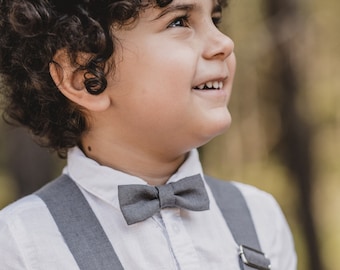 Children's gray linen bow tie