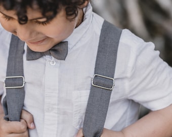 Bow Tie & Suspender Set Gray for Kids