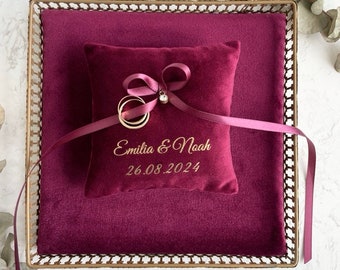 Ruby red ring cushion in velvet