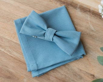 Bow tie & handkerchief denim blue