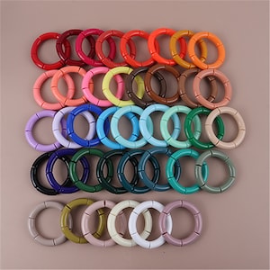Colorful Shiny Acrylic Bracelet,Acrylic Tube Beads Bangle,Stackable Stretch Bracelet,Bamboo Curved Tube Bracelet,Pool Jewelry,tube bangle