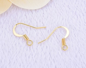 100 pcs Yellow Gold Earrings, 18K Gold Plated Earring Hooks, Earring Wire, Fish Hook, French Hook,Gold Earrings Findings,lead nickel free