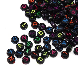Black Letter Beads,7 MM Alphabet Letter Bead,Acrylic Name Beads,ABC Beads,A-Z Beads,Large hole bead,bracelet spacer bead DIY kids Mix Random