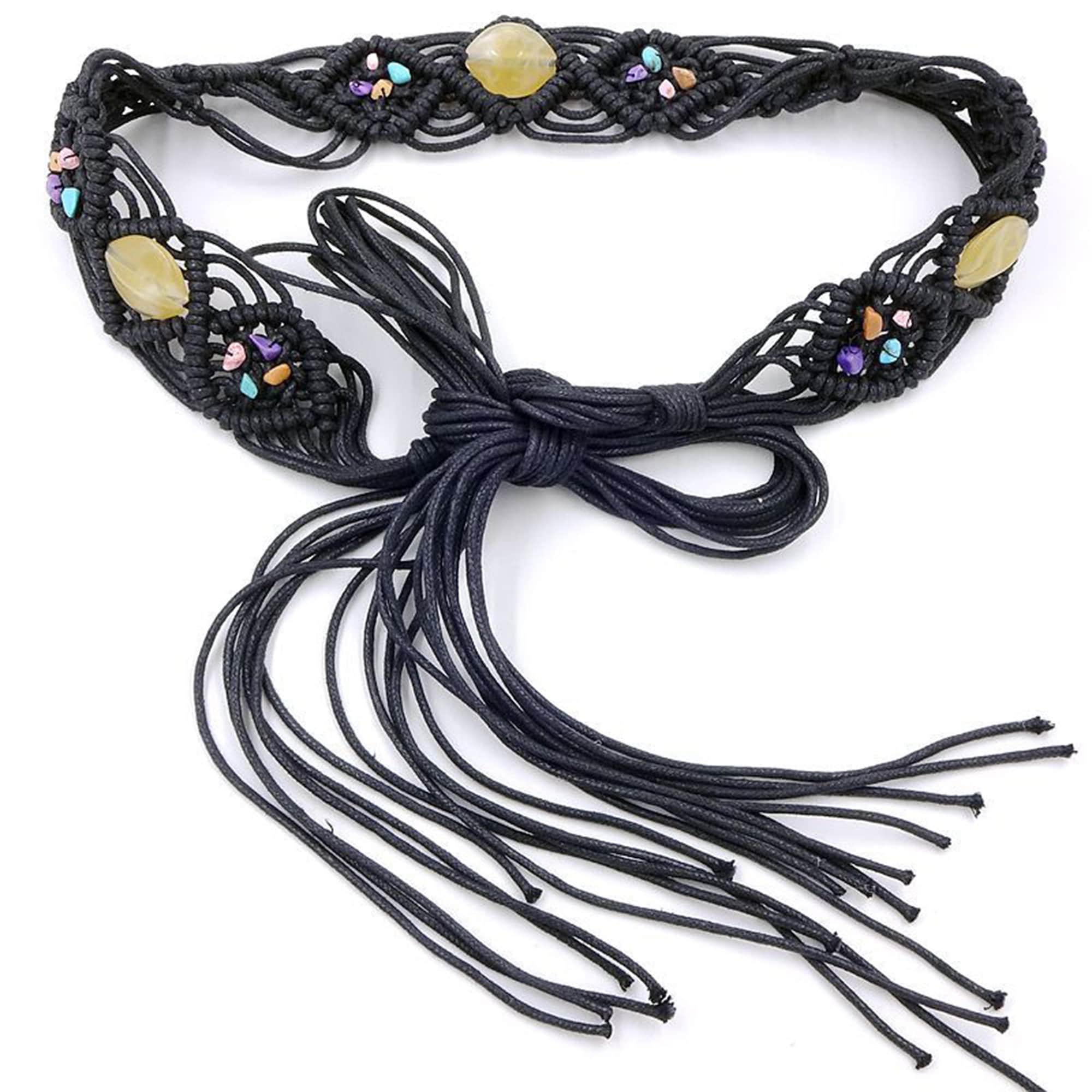Boho Macrame Vegan Faux Leather Belt /handmade Macrame Belt  display picture 3