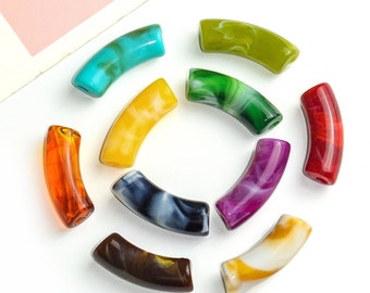 1/2/6/30/90 pcs Colorful Acrylic Tube Beads,Bamboo beads,Marble Acrylic Curved beads for Bangle Bracelet Making,Acrylic bamboo tube beads
