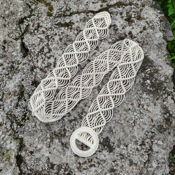Macramé Gray Vintage Woven Patterned Wide Tie Boho Chic Belt 30” Vintage | Accessories | Macram Gray Vintage Woven Patterned  main image 2