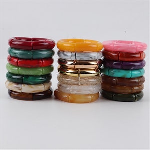 Chunky Acrylic Bracelet,Acrylic Tube Beads Bangle,Stackable Tube Bracelet,Bamboo Curved Tube Bracelet,Bamboo Bead Bangle,Custom mix colors