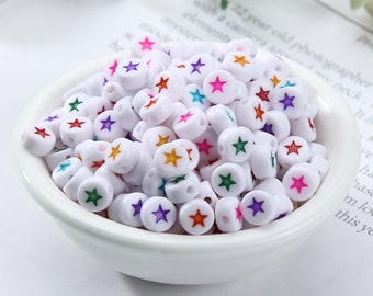 100 pcs Star Beads 4* 7 MM Alphabet Letter Beads,Translucent Acrylic colored Beads,Name Beads, round Beads,Large hole bead,jewelry accessory