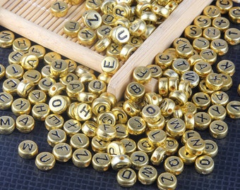 Gold Letter Beads Silver Alphabet Beads Mixed Acrylic English 7 mm Bead, Spacer Beads Round Name Bead for Bracelet Jewelry DIY Making 100pcs