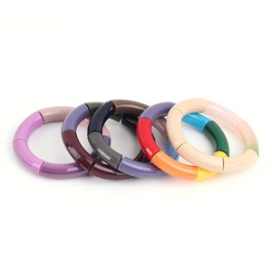 Layering Stack Bracelets,Bamboo Bangles Bracelets,Colorful Tube Bead Bracelet,Colored Bangle for Women,Adjust Chunky Acrylic Tube Bracelets