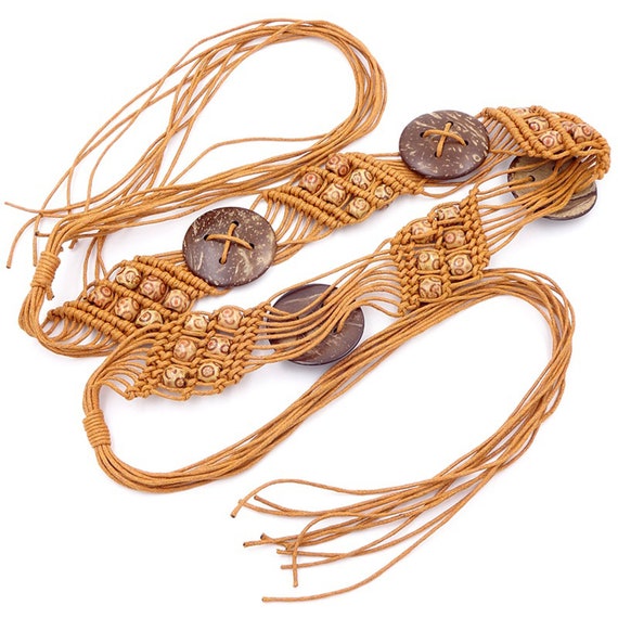 Coconut Shell Bohemian Macrame Belt,festival Belt,braided  display picture 3