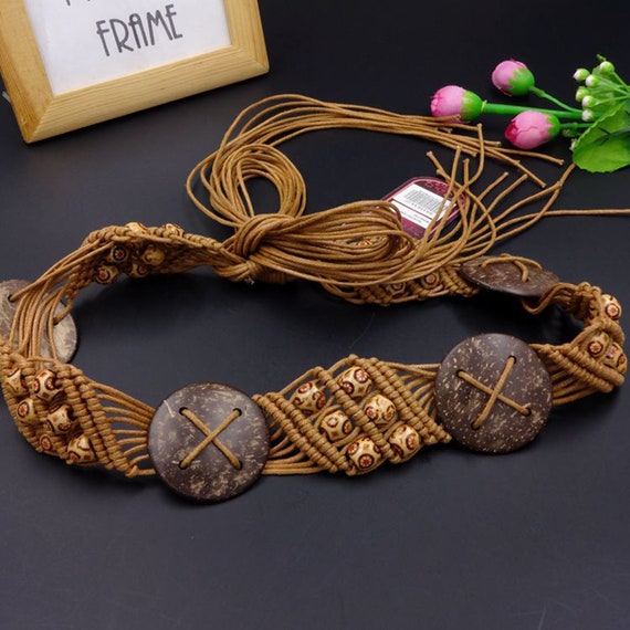 Vintage Boho Hippie Coconut Shell Faux Leather Macrame Belt il_fullxfull.6568642382_b6qg.jpg main image 4
