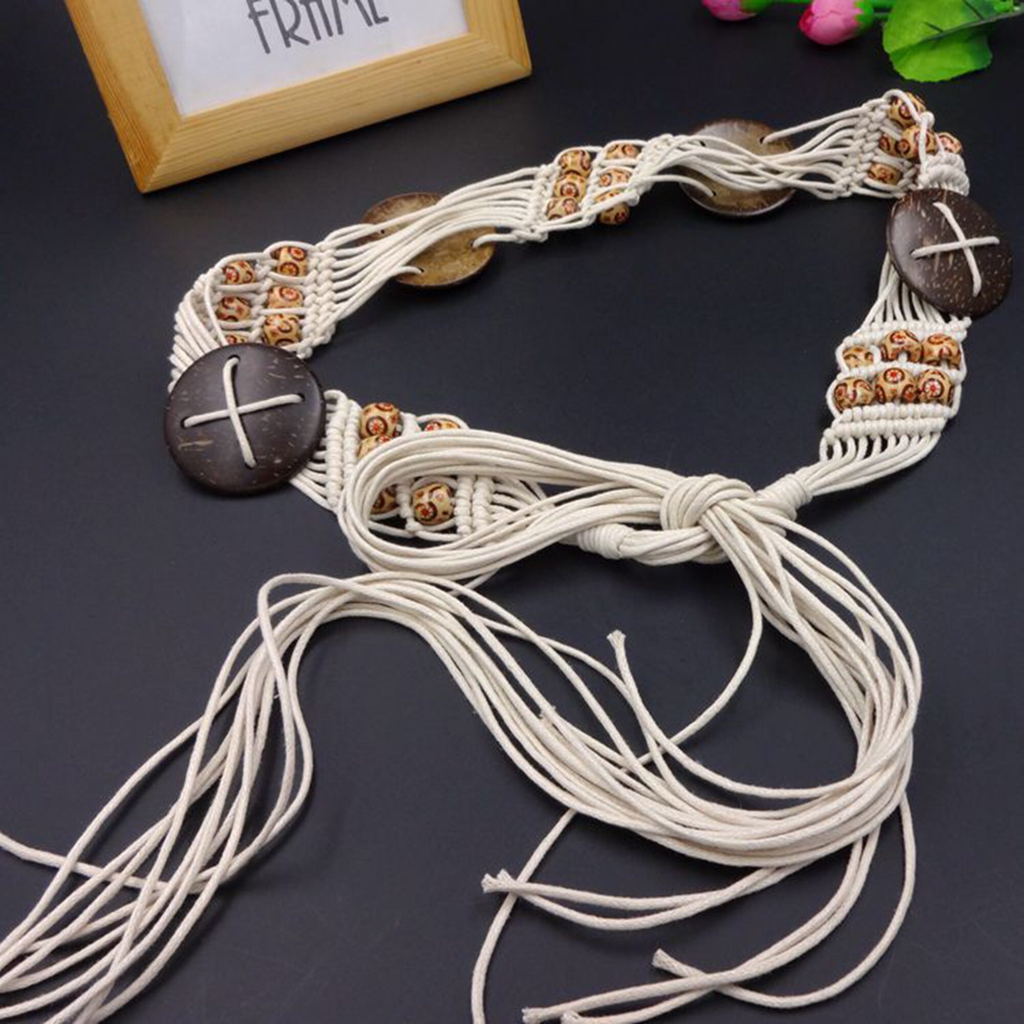Coconut Shell Bohemian Macrame Belt,festival Belt,braided  display picture 3