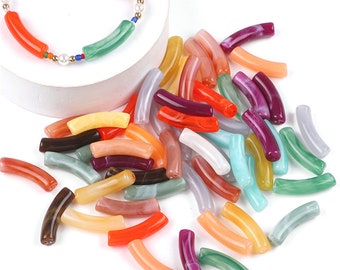 1/6/30/18/60 pcs Colorful Acrylic Tube Beads,Bamboo beads,Marble Acrylic Curved beads for Bangle Bracelet Making,Thin bamboo tube beads