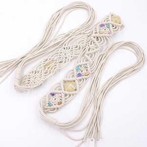 Boho Macrame Vegan Faux Leather Belt /handmade macrame belt/Gemstone belt/Bohemian belt with tassels/party belt beach,black belt,white belt