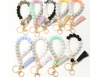 custom beaded bracelet, keychains for women, wristlet keychain, car accessories for teens, best friend gift personalized, bangle keychain
