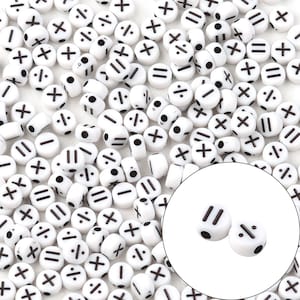 4 * 7 Cuentas de corazón de acrílico blanco, 100 piezas, Cuentas de símbolos de matemáticas mixtas, Cuentas de bricolaje para la fabricación de joyas, Pulsera hecha a mano Espaciadora Cuentas