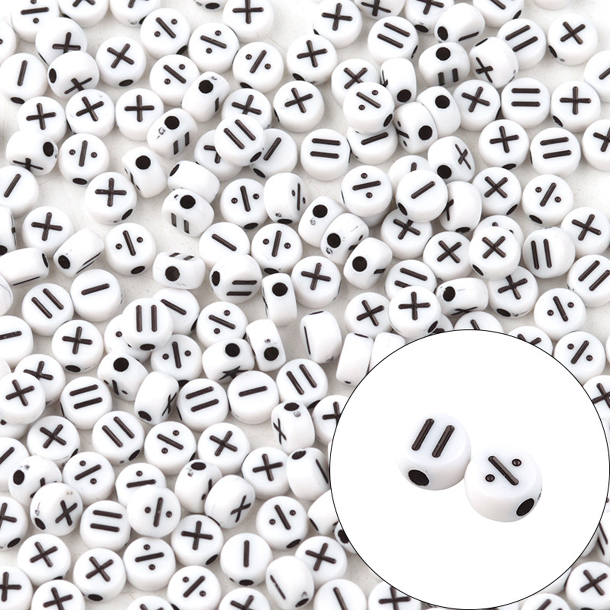 4*7 White Acrylic Heart Beads, 100 pcs, Mixed Mathematics Symbol Beads,DIY beads for Jewelry Making,Handmade Bracelet Spacer Beads Crafts