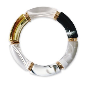 Acrylic Tube Bracelet Stack/ Tube Bead Bracelet/ Stack Bracelets/ Bamboo Tube/ Gold Acrylic/ Silver Acrylic Bracelets/Large Acrylic Bracelet