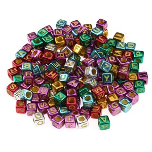 6 mm Toy beads,100 Cube Letter Bead,Alphabet Beads Mixed Acrylic English Bead,Spacer Beads Square Name Bead for Bracelet Jewelry DIY 100pcs