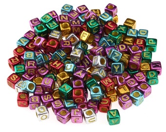 6 mm Toy beads,100 Cube Letter Bead,Alphabet Beads Mixed Acrylic English Bead,Spacer Beads Square Name Bead for Bracelet Jewelry DIY 100pcs