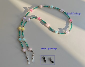 Bright and colourful glasses chain ,Handmade glasses strap,Green Sunglasses Holder chain| Glasses chain|Mask Chain custom lengths available