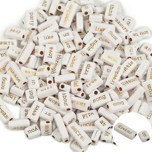 50 peças contas de letras, contas de vocabulário em inglês, contas de palavras em inglês misturadas para fazer joias, acessório de joias diy, contas retangulares descobertas mistura