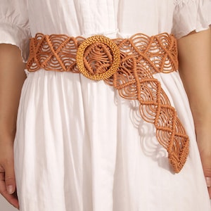 Vintage Bohemian Macrame Belt,Festival belt, hippie belt, travel belt, boho belt,Wax cord belt,Braided women&#39;s belt handmade wide jeans belt