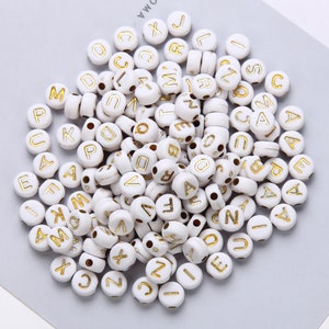 White Gold Letter Beads, 100 pcs Mixed Name Beads,Silver English Alphabet Spacer Bead for jewelry Making,Name Bracelet Bead alphabet beads
