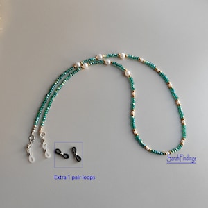 Green sunglasses chains,Pearls glasses strap,Sunglass Holder chain with colourful bead |Glasses chain|Mask Chain 27 inches|White Faux pearl