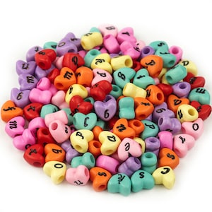 100 peças contas de letras minúsculas em inglês, conta de coração acrílico, conta espaçadora de pulseira, contas de buraco grande para descobertas de joias, acessório de contas DIY KID