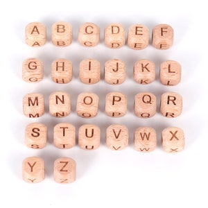 26 piezas carta abalorios de madera alfabeto letra cuentas, perlas del alfabeto Inglés, perlas del alfabeto cubo de alta calidad 12mm, A a Z letra Espaciador Beadsdiy