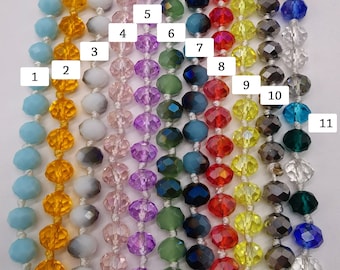 Long Beaded Necklace, 8x6mm Handmade Knotted Crystal Necklaces 36 inches for Women,sparkling necklaces,Heavy Glass Necklace,Colorful beaded